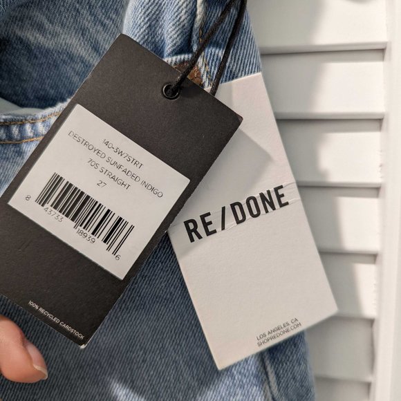 70s Straight Leg Jeans - Destroyed Sunfaded Indigo by Re/Done - Picture 5 of 6